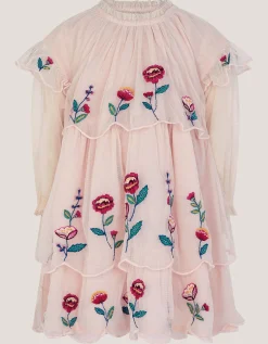 Baby Floral Embroidered Scallop Tier Dress Ivory