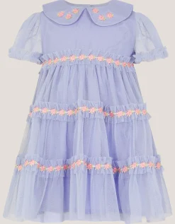 Baby Floral Embroidered Tulle Dress Blue