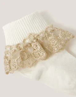 Baby Floral Lace Frill Socks Ivory