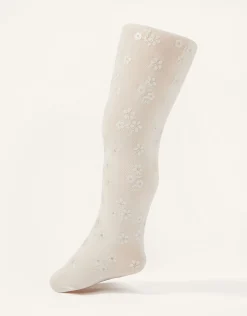 Baby Floral Print Tights Ivory