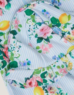 Baby Floral Stripe UPF50+ Swimsuit & Sun Hat Blue
