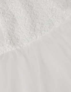Baby Flutter Sleeve Floral Embroidered Tulle Dress Ivory