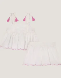 Baby Giraffe Embroidered Top & Shorts Set Ivory