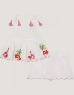 Baby Giraffe Embroidered Top & Shorts Set Ivory