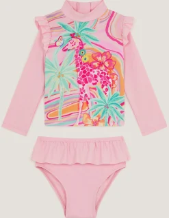 Baby Giraffe Print Rash Vest Swim Set Pink