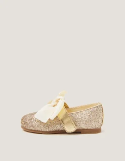 Baby Glitter Bow Mary Jane Ballet Flats Gold