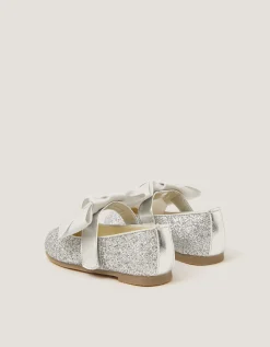 Baby Glitter Bow Mary Jane Ballet Flats Silver