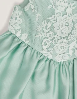 Baby Juno Lace Satin Dress Green