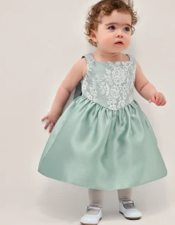 Baby Juno Lace Satin Dress Green