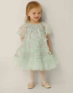 Baby Kala Floral Appliqué Party Dress Green