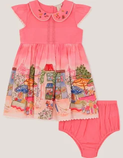 Baby London Scene Dress & Knickers Set Pink