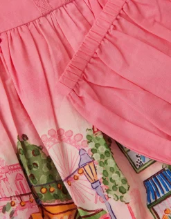 Baby London Scene Dress & Knickers Set Pink