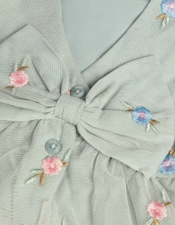 Baby Luna Floral Embroidered Mesh Dress Green