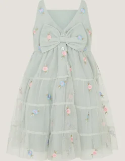 Baby Luna Floral Embroidered Mesh Dress Green
