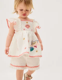 Baby Mermaid Embroidered Top & Shorts Ivory