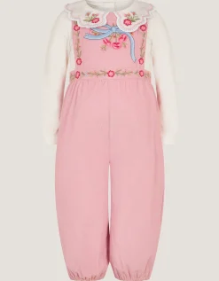Baby Mon Cheri Embroidered Dungaree & Top Set Pink