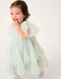 Baby Nessa Sparkle Collar Waterfall Dress Green