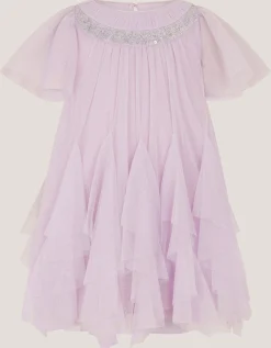 Baby Nessa Sparkle Collar Waterfall Dress Purple