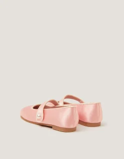 Baby Pearl Strap Satin Walker Shoes Pink