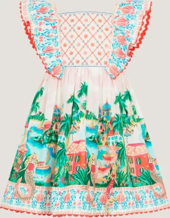 Baby Resort Scene Smock Dress Ivory