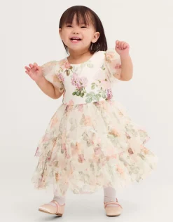 Baby Roma Floral Print Ruffle Party Dress Multi