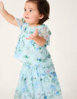 Baby Roma Floral Print Ruffle Top & Skirt Set Multi