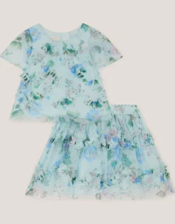 Baby Roma Floral Print Ruffle Top & Skirt Set Multi