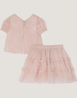 Baby Ruffle Pleated Top & Skirt Set Pink
