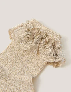 Baby Sparkle Flower Trim Socks Gold