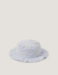 Baby Stripe Bow Bucket Hat Blue