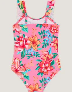 Baby Tropical Flower Frill Swimsuit Yellow