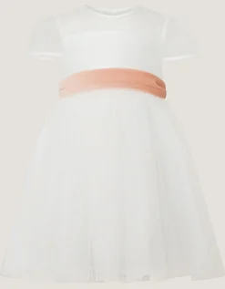 Baby Velvet Bow Party Dress Ivory