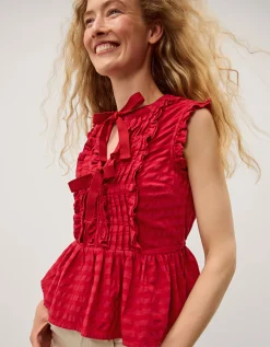 Bea Sleeveless Gingham Frill Top Pink