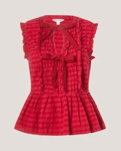 Bea Sleeveless Gingham Frill Top Pink