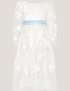 Beatrice Floral Embroidered Tulle Dress Ivory