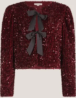 Belinda Bow Sequin Jacket Red