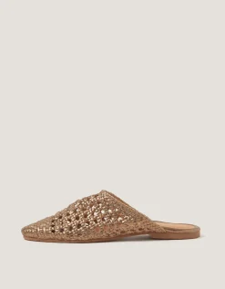 Bella Braided Leather Slipper Sandals Gold