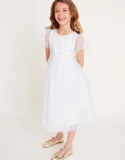Bella Sequin Flower Communion Dress White