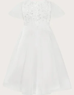 Bella Sequin Flower Communion Dress White