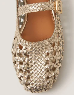Bessy Woven Leather Mary Jane Ballet Flats Silver