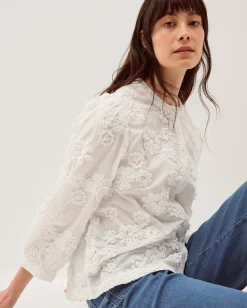 Blair Floral Embroidered Blouse White