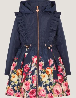 Blurred Floral Print Coat Blue