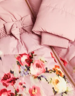 Blurred Floral Print Puffer Coat Pink