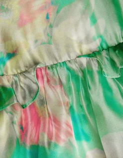 Blurry Floral Organza Ruffle Dress Green