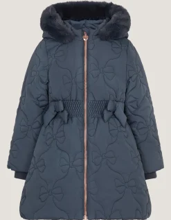 Bonnie Bow Quilted Puffer Coat Blue