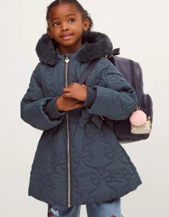 Bonnie Bow Quilted Puffer Coat Blue