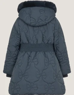 Bonnie Bow Quilted Puffer Coat Blue