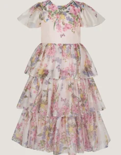 Botanical Print Tiered Party Dress Multi