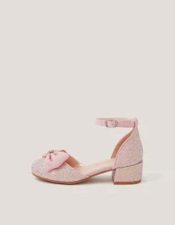 Bow Glitter Chunky Heels Pink
