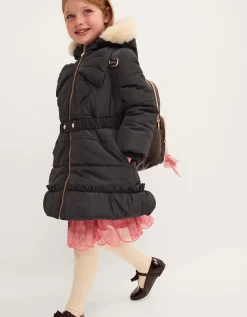 Bow Hooded Puffer Coat Black